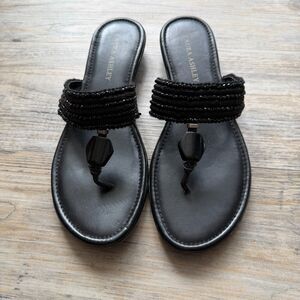 Laura Ashley Aldbury Sandals Size 8M Black Beaded Flip Flops Summer Y2K